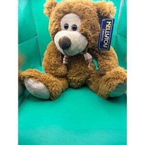 Kellytoy Original Brown Plush Teddy Bear With Plaid Bow Tie - Stuffed Polyester